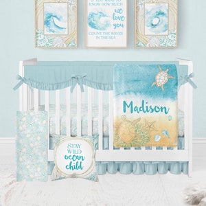 Ocean Crib Bedding, Sea Turtle Crib Bedding Set, Crib Bedding Set Girl, Sea Turtle Nursery, Ocean Nursery, Baby Girl Coastal Bedding, Beach