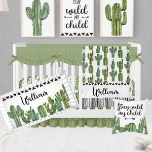 Cactus Crib Bedding Set Boy, Baby Boy Crib Bedding, Cactus Nursery, Personalized Baby Bedding Western Nursery, Western Crib Bedding Set Boho