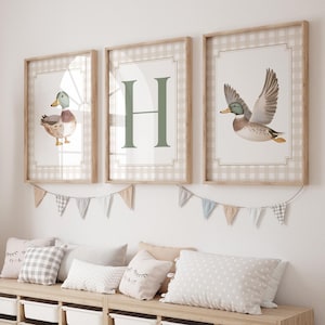 Decor jachtkwekerij, kunst aan de muur wilde eend, pastel eerste print, babyjongen boskwekerij, jachtprints voor jongenskamer, eendkwekerij