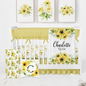 Sunflower Crib Bedding Set, Girl Crib Bedding, Floral Nursery, Crib Sheet Girl, Floral Crib Bedding, Sunflower Baby Bedding, Sunflower Theme