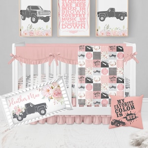 Pink Country Baby Bedding, Baby Girl Crib Bedding Set, Country Baby Girl Blanket, Country Nursery, Floral Crib Bedding, Truck, Deer, Mudding