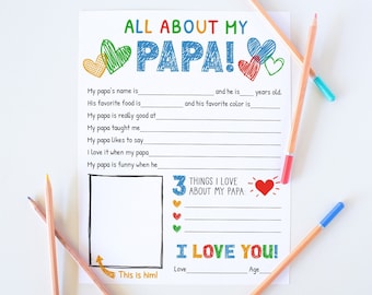 All About My Papa Printable, Fathers Day Gift For Papa, Fill In The Blank Fathers Day Card, Fathers Day Gift From Grandkids Instant Download