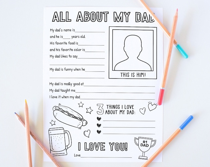All About My Dad Printable, Fathers Day Coloring Card Printable, DIY ...