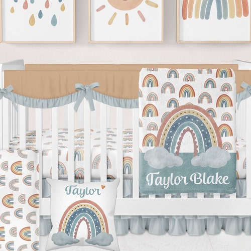 Rainbow Nursery Baby Bedding Set Rainbow Crib Sheet Hearts Etsy