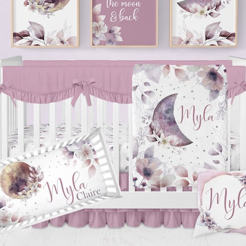 Floral Girl Crib Bedding Moody Baby Nursery Bedding Set Etsy