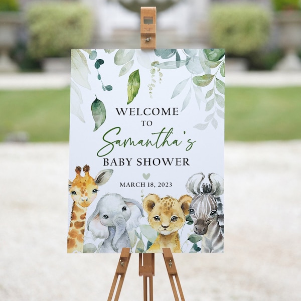 Safari Baby Shower Welcome Sign, Safari Jungle Baby Shower Poster, Wild One Baby Shower Sign, Baby Shower Decor, Greenery Safari Animals