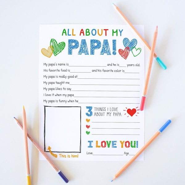 All About My Papa Printable, Fathers Day Gift For Papa, Fill In The Blank Fathers Day Card, Fathers Day Gift From Grandkids Instant Download
