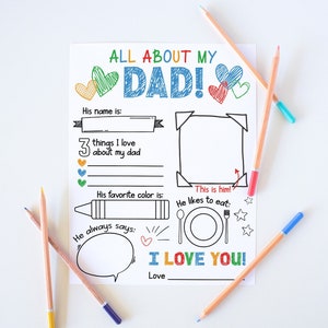 All About My Dad Printable, Fathers Day Gift From Kids, Father's Day Questionnaire, Fill In The Blank Fathers Day Card, Instant Download