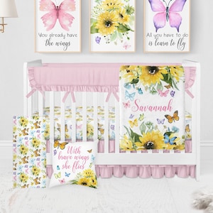 Butterfly Nursery Bedding, Butterfly Crib Bedding Set, Butterfly Nursery, Baby Girl Bedding Girl Nursery Bedding, Sunflower Crib Bedding Set