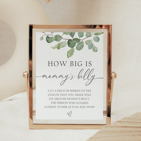 Guess How Big Mommy's Belly Is Game Sign, Printable Greenery Baby Shower Game Sign, How Big Is Mommys Belly, Baby Shower Gender Neutral GBS6