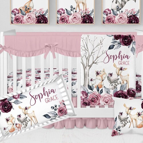 Floral Crib Bedding Set Baby Girl Crib Bedding Personalized Etsy