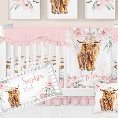 Baby Girl Crib Bedding Set Highland Cow Crib Bedding Etsy