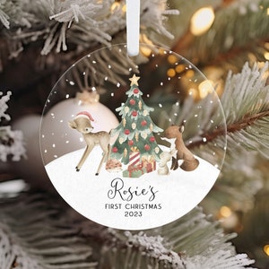 Personalized Baby&#39;s First Christmas Ornament, Woodland Animals Ornament, Christmas Woodland Deocration, Custom Baby Ornament, 1st Christmas