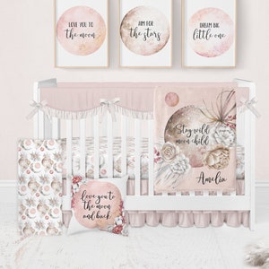 Moon Crib Bedding Set Love You to the Moon and Back Girl Nursery