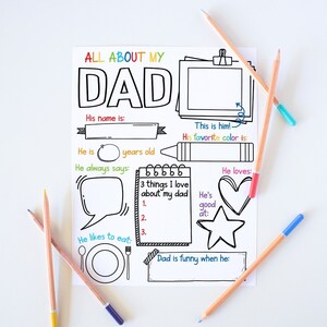 All About My Dad Printable, Fathers Day Gift From Kids, Fathers Day Coloring Page, Fill In Father&#39;s Day Activity, Fathers Day Card Download