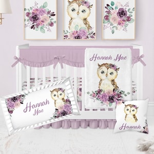 Owl Crib Bedding Set Floral Girl Crib Bedding Purple Nursery Bedding Girl Custom Baby Blanket Girl Nursery Bedding Set Owl Baby Bedding Etsy