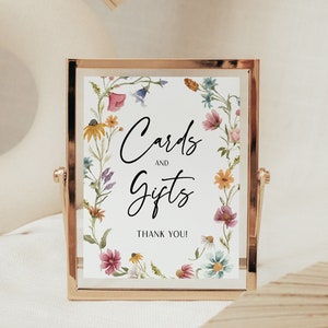 Enseigne pour cartes et cadeaux fleurs sauvages à imprimer, enseigne pour baby shower fleurs sauvages, cartes et cadeaux floraux, décorations instantanées pour baby shower, WFS1