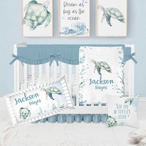 Sea Turtle Crib Bedding Set, Boy Crib Bedding, Sea Turtle Nursery, Ocean Crib Bedding, Nautical Baby Bedding, Underwater Crib Bedding Set