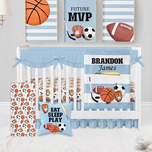 Baby Boy Crib Bedding Set, Sports Crib Bedding, Blue Crib Bedding, Boy Nursery Bedding, Crib Sheets Boy, Sports Nursery, Football, Baseball