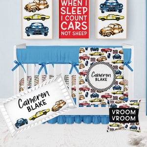 Car Crib Bedding Set, Personalized Boy Crib Bedding, Truck Baby Bedding, Car Nursery Bedding, Baby Boy Nursery Bedding, Mechanic, Red, Blue
