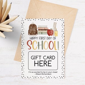Happy First Day of School Gift Card Holder, Editable Back to School Teacher Gift Card Printable, Teacher Appreciation Printable Gift Cards