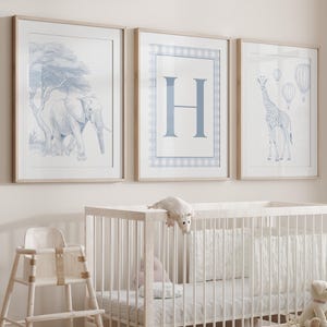 Personalized Safari Nursery Decor, Safari Nursery Prints Set of 3, Blue ...