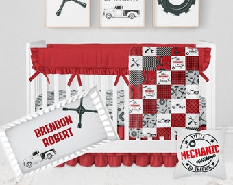 Mechanic Crib Bedding Set, Truck Baby Bedding, Boy Crib Bedding