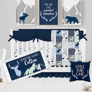 Navy blue sales deer crib bedding