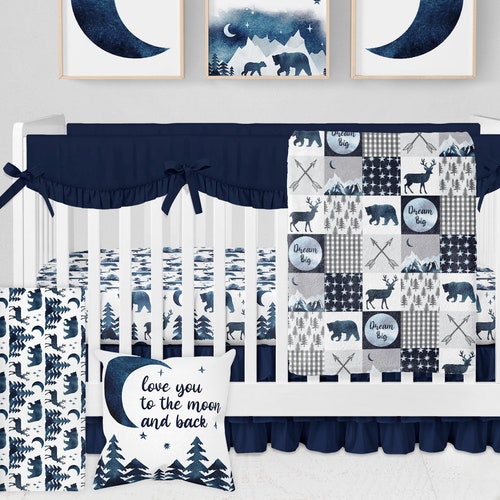 Woodland Crib Bedding Set Baby Boy Crib Bedding Navy Etsy