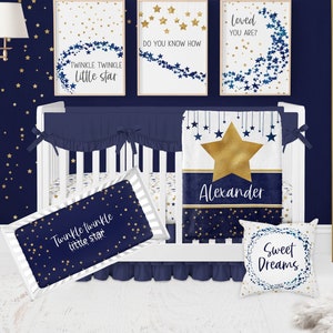 Star Crib Bedding Set Boy, Baby Boy Crib Bedding, Twinkle Twinkle Little Star Nursery, Personalized Baby Boy Bedding, Star Nursery Bedding