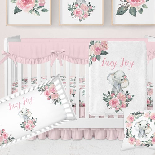 Elephant Baby Bedding Set Floral Girl Crib Bedding Etsy