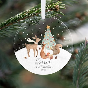 Personalized Baby&#39;s First Christmas Ornament, First Christmas Woodland Animals Decoration, Woodland Ornament, Baby First Christmas Ornament