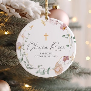 Personalized Porcelain Ornament, Cross Ornament, Baptism Gift For Girl, Baptism Christmas Ornament, Christening Gift, Gift From Godparent