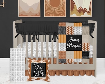 Boho Crib Bedding Set, Rust Crib Sheet, Boy Crib Bedding, Mudcloth Crib Sheet, Neutral Nursery, Crib Sheets Burnt Orange, Mud Cloth Blanket