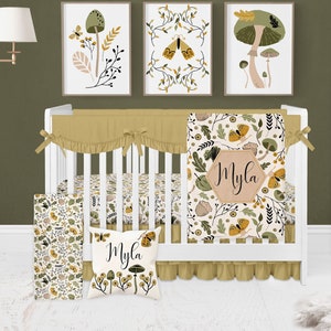 Baby Girl Crib Bedding, Crib Bedding Set Girl, Neutral Nursery, Mushroom Crib Sheets Girl, Cottagecore Nursery Butterfly, Earth Tones Crib