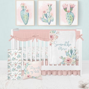 Cactus Crib Bedding Set, Baby Girl Crib Bedding, Cactus Nursery Decor Girl, Cactus Crib Sheets, Succulent Crib Bedding, Floral Crib Bedding