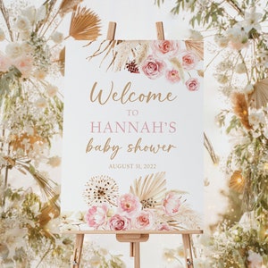 Boho Welcome Sign, Floral Baby Shower Sign, Pink Boho Baby Shower Welcome Sign, Girl Baby Shower Poster, Boho Baby Shower Decorations Girl