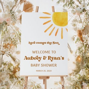 Sunshine Baby Shower Welcome Sign, Here Comes The Son Baby Shower Decorations, Boho Sun Baby Shower Sign Boy, Sunshine Welcome Poster, SBS2