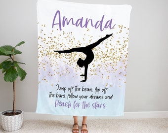Gymnastics Gift For Girls, Personalized Gymnastics Blanket With Name, Christmas Gift For Daughter, Gymnast, Kids Teens Gymnastics Room Decor