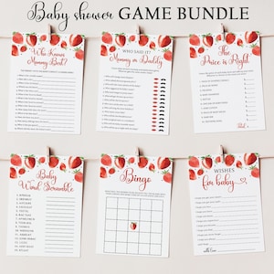 Strawberry Baby Shower Games Bundle, Berry Sweet Baby Shower Bundle, Baby Shower Games Printable, Baby Shower Game Pack Instant Download SB1