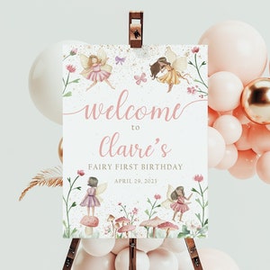 Fairy First Birthday Welcome Sign, Fairy Birthday Decorations Girl, Fairy Garden Sign, Fairy Birthday Party, Enchanted Forest Welcome Poster