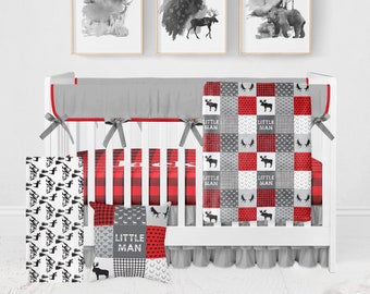 Woodland Crib Bedding Set, Lumberjack Nursery, Buffalo Plaid, Baby Boy Crib Bedding, Woodland Nursery, Woodland Bedding Crib Set, Bear Crib