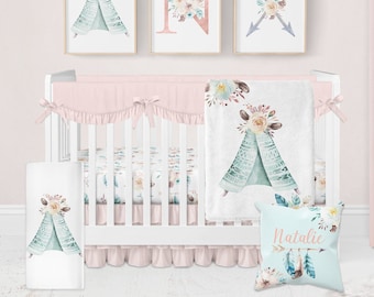 Boho Crib Bedding Set, Baby Girl Crib Bedding, Floral Crib Bedding, Nursery Bedding Girl Boho, Boho Baby Nursery, Boho Crib Sheet, Girl Boho