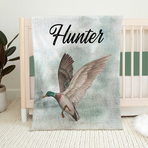 Personalized Mallard Duck Blanket, Duck Hunting Baby Blanket, Woodland Baby Blanket Duck Hunting Nursery, Baby Shower Gift Baby Name Blanket image 4