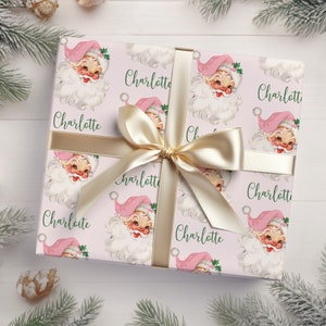 Pink Santa Personalized Christmas Wrapping Paper, Custom Wrapping Paper, Personalized Gift Wrapping Paper, Vintage Santa Gift Wrapping Paper