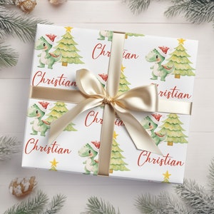 Personalized Christmas Wrapping Paper, Dinosaur Wrapping Paper, Custom Christmas Gift Wrapping Paper, Dinosaur Christmas Wrapping Paper Kids