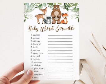 Woodland Baby Shower Game, Word Scramble Game With Answer Key, Forest Animals Woodland Baby Shower, Printable Gender Neutral Download, WS1