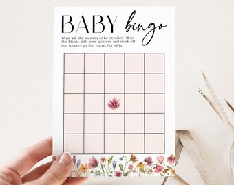 Baby Bingo Game, Wildflower Baby Shower Game Printable, Baby Shower Bingo Cards, Floral Baby Shower Bingo Game, Girl Printable Games, WFS1