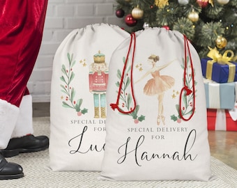 Nutcracker Personalized Santa Sack, Personalized Christmas Sack, Christmas Toy Sack, Name and Initial Christmas Sack, Christmas Gift Bag