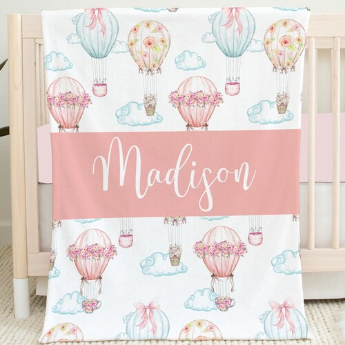 Hot Air Balloon Baby Blanket Personalized Baby Girl Blanket Etsy